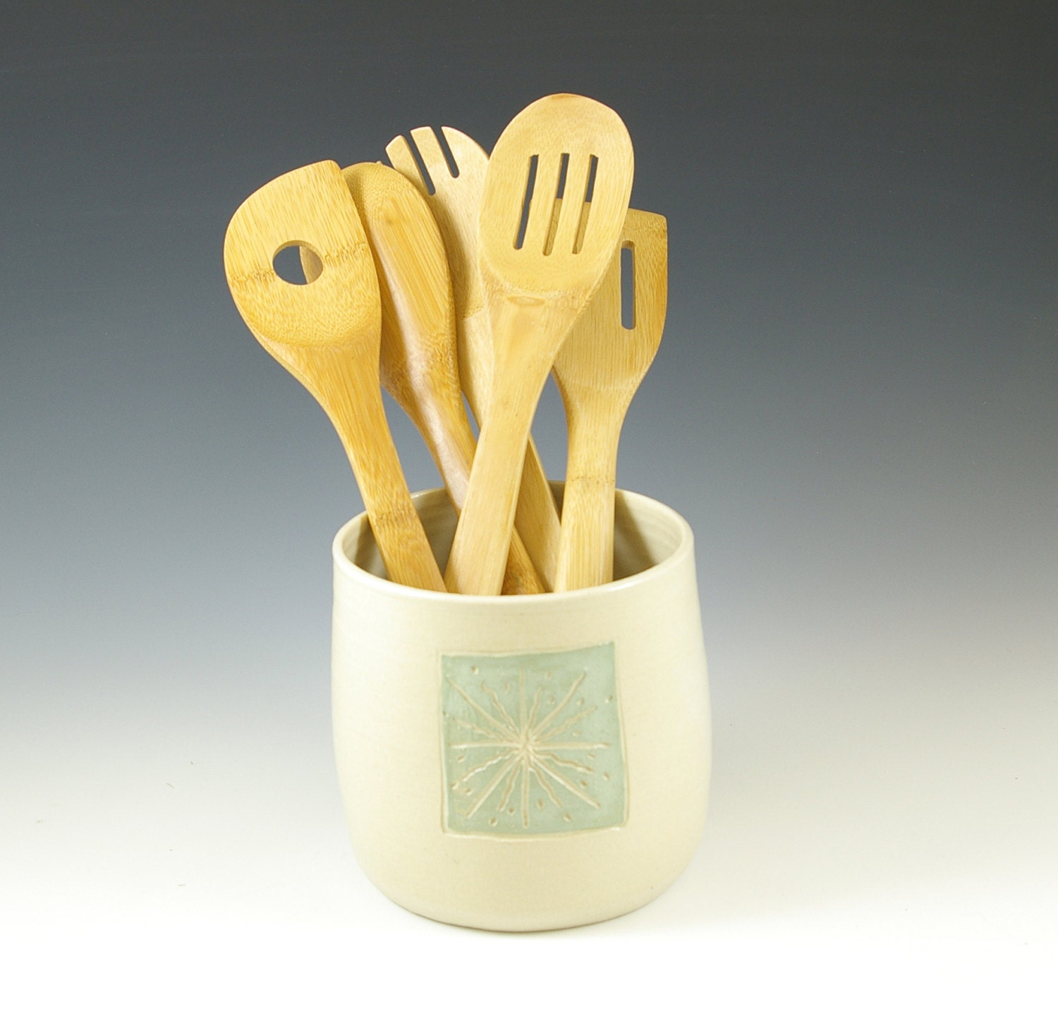 ONE Ceramic Pottery Utensil Holder Tool Holder Crock Kitchen