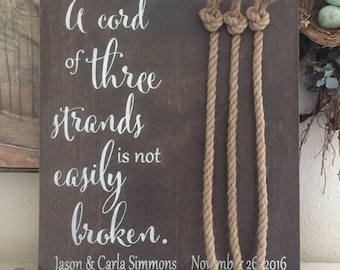 CORD of THREE STRANDS Sign, Unity Candle Alternative, Bride and Groom Signs, Wedding Signs, 14 x 16