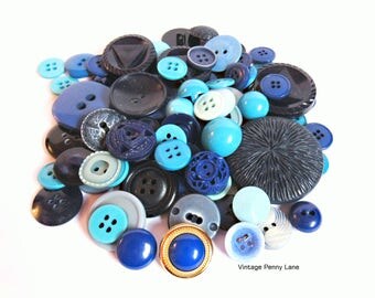 Vintage Blue Plastic Button Lot / 100
