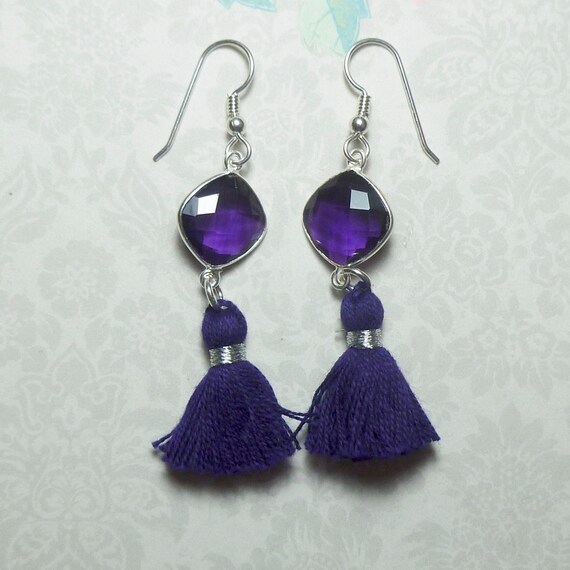 Amethyst Gemstone Tassel Earrings Tassel Earrings Hydro
