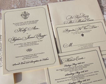 Letterpress Wedding Invitation DEPOSIT, Wedding Invitation, Classic Wedding Invitation, Fleur-de-Lis Invitation, French Wedding Invitation