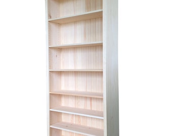 Solid Pine Bookcase | 24"-36"W x 82"H x 12"D | Unfinished Pine