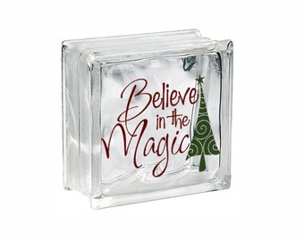 Christmas Glass Block Decal Sticker Christmas Light "Believe in the Magic" Tree DIY Glass Block Light Decal Sticker Holiday Sign Vinyl