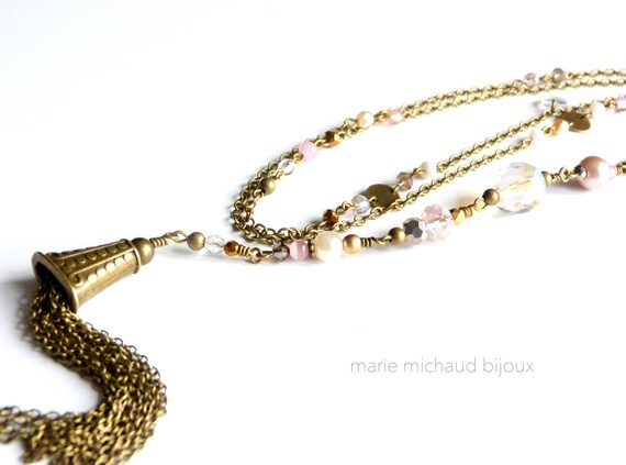 Long boho necklace,Nude tones necklace,Hippie chic necklace,Nude colors jewelry,Bride necklace,Boho wedding,Pastel jewelry,Bride jewelry