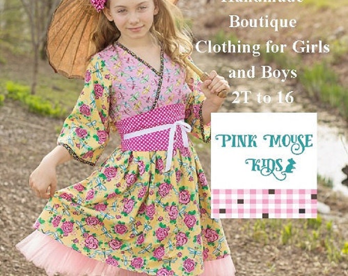 Lily Pond Dress - Girls Twirl Dress - Toddler Spring Dress - Blue - Birthday Party - Little Girls Kimono Dress - Preteen - 2T to 14 yrs