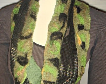 Felted Scarf, Nuno Felted Scarf, Wool Scarf, Silk Scarf, Chiffon Scarf
