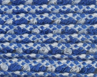 4.5 Yards Blue & White Yarn Fringe Trim - 3/8" Wide - Team Spirit - Hippie - Boho - Vintage 1960s 1970s - New on Card - Cute, Woven, Retro