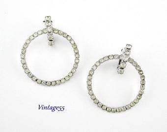 Rhinestone Earrings Hoop Clip on