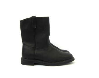Black Leather Work Boots Mason Western Boots Cowboy Rancher Boots Men's Engineer Rockabilly Shoes size 10 3E WIDE