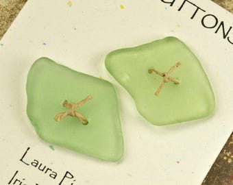Sea diamonds two sea foam green genuine Maine sea glass buttons eco friendly accent for sweaters shawls jackets and jewelry craft