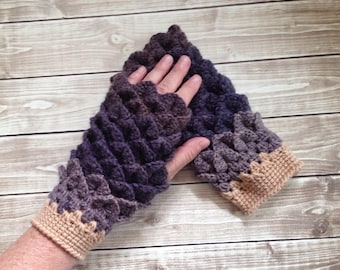 Brown Fingerless Winter Gloves, Dragon Scale Gloves