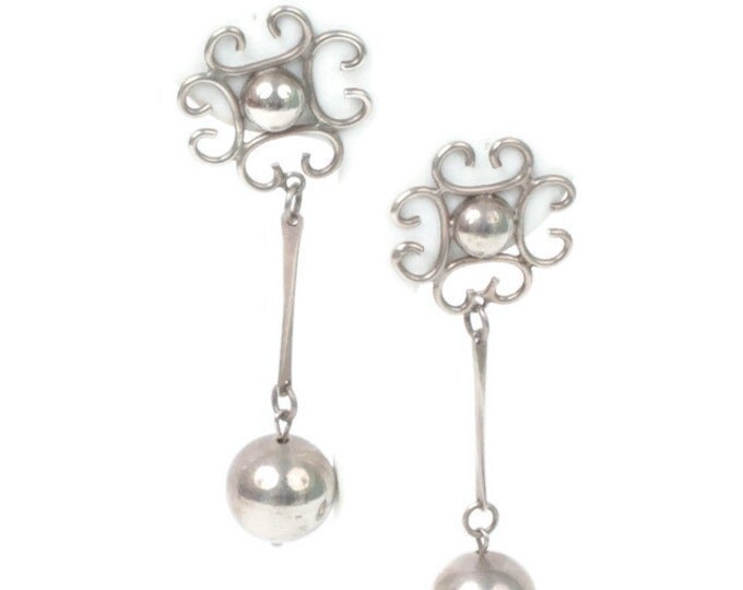 Silver Ball Drop Earrings Long Dangle Earrings Posts