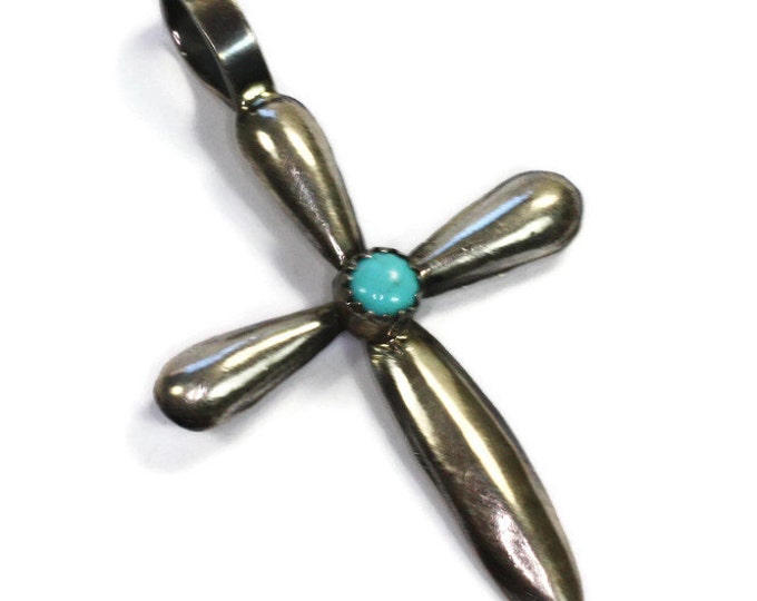 Sterling and Turquoise Cross Pendant Southwestern Style Vintage