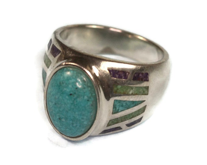 Crushed Turquoise Ring Multi Gemstone Inset Coleman Black Hills Gold Company Size 9