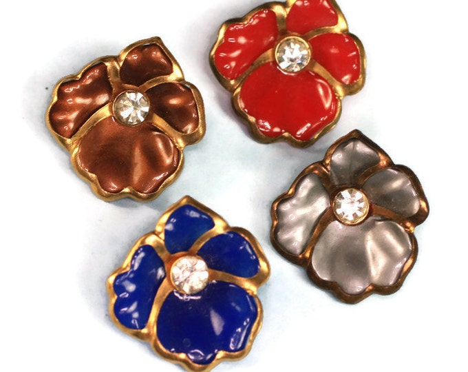 Four Pansy Flower Scatter Pins Red Blue Silver Bronze Vintage