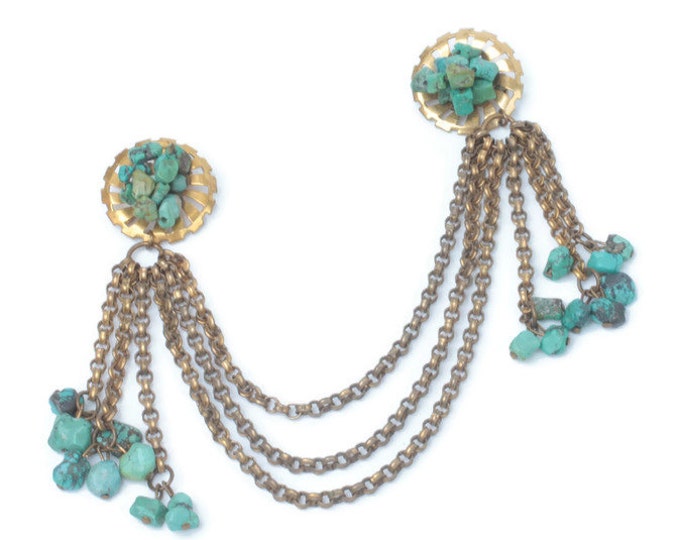 Turquoise Nugget Chatelaine Brooch Draped Swag Festoon Vintage