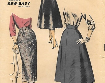 Advance 7799 1950s Skirts Gored and Fitted Vintage Sewing Pattern Waist 26 Wiggle Skirt Mad Men Flared Sew Easy