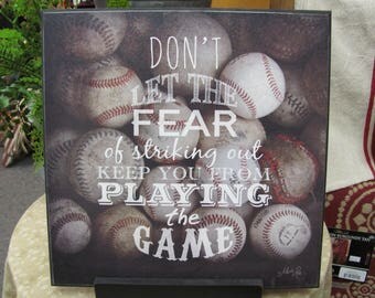 Sports Wall Decor, Baseball Decor,Inspirational Sports Quotes,Man Cave,Wooden Sports Sign,Marla Rae,12x12,Don't Let The Fear...