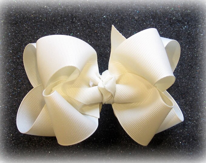 Girls hair bows, Double layer bow, Girls Hairbows, Antique White Bow, Large hairbows, big bow, 4 5 inch hairbow, stacked bow, Ivory Hair Bow