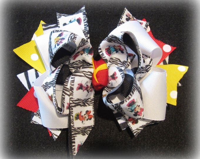 Minnie Mouse Bows, Zebra Print Hairbow, Boutique Hair Bow, Mickey Bows, Baby Girls Bows, Magical Bows, Vacation Hairbows, White hairbow,