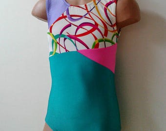 Gymnastics Dance Leotard Jade with Swirly Print. Toddlers Girls Leotard. Dancewear. Size 2T- Girls 10