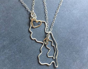 New Jersey Necklace - State Necklace - Personalized Gift - Any State or Country - Silver or Gold - Jersey Necklace - Gift For Her