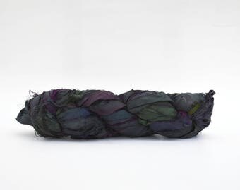 Muted Blue Gray Sari Silk Ribbon Yarn, 100 grams (3.5oz), 6 Weight (Super Heavy)