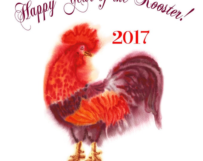 Red Watercolor Roosters, Clip Art, Clipart, Chinese new year, 2017, cock, watercolor, hand drawn, fire, Christmas, bird