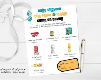 Baby Shower Game Printable, The Price is Right Baby Shower Game, PRINTABLE Baby Shower Game, baby shower printable games Instant Download