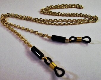 Handmade Blackstone gemstone and Gold Chain Eye Lanyard adjustable eye grips