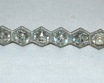 Antique Victorian Brooch, C Clasp, Clear Rhinestone Brooch, Vintage old jewelry