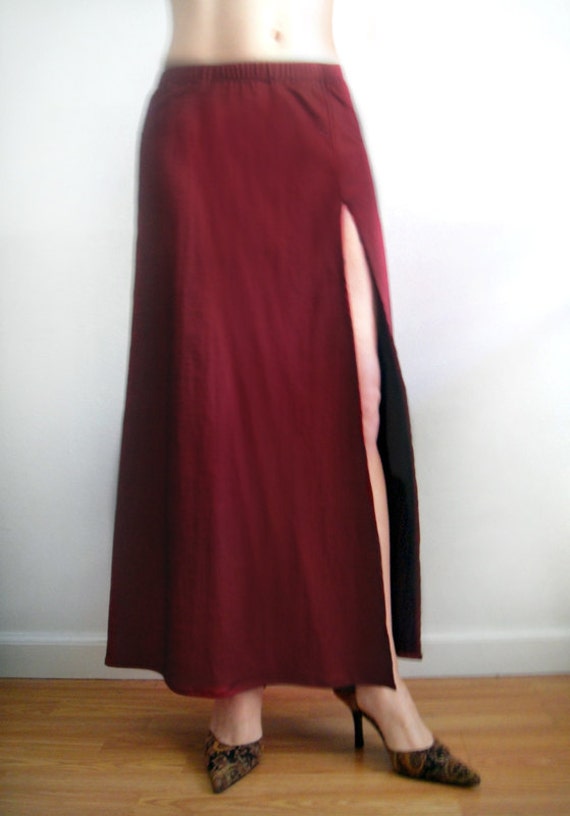 Darkred skirt long with high slit. Size S. New by AmeynraDesign
