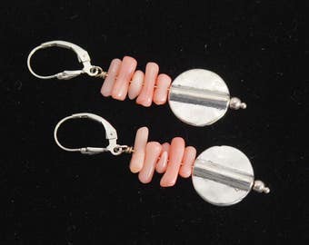 Coral earrings | Coral & Silver earrings | Coral jewelry | Orange earrings | Peach earrings | Salmon earrings | Pink earrings | Statement