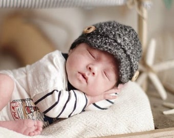 Crochet Baby Newsboy Cap, Newborn Newsboy Hat, Baby Boy Hat, Choose Any Color, Newborn Photography Prop