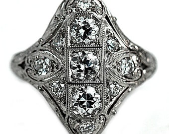 Antique Edwardian Engagement Ring 1.15ctw Platinum Vintage Diamond Ring European Cut Diamond Engagement Ring Antique Diamond Ring 1920's