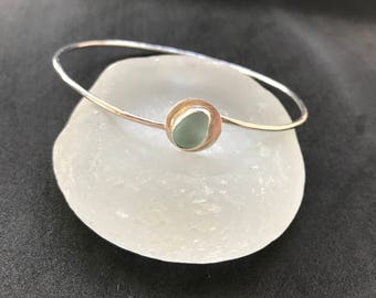 Sea Glass Bangle, Sea Glass Bracelet, Sea Glass Jewelry, Lake Erie Beach Glass, Sterling Bracelet, Sterling Size 7 Bangle