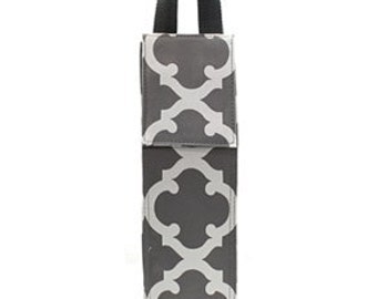 Personalized Grey and White Geometric Wine Bottle Tote Bag Great for Parties gift or giving it someone special