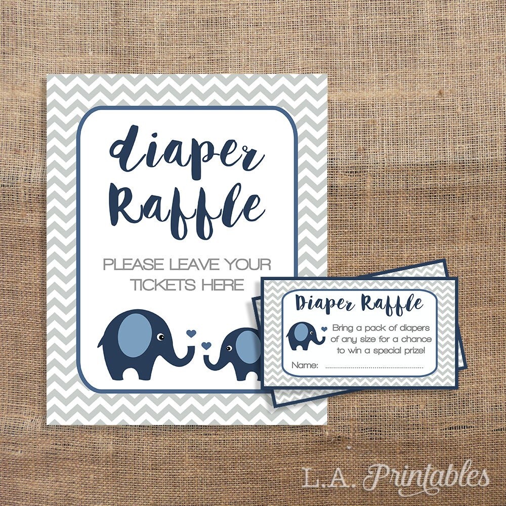 Elephant Diaper Raffle Sign and Tickets Navy & Grey Chevron