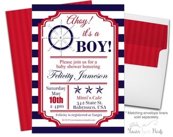 Nautical Baby Shower Invitation Printable or Printed - Nautical Baby Shower Invite - Nautical Invitation - Baby Shower Boy - Ahoy It’s a Boy