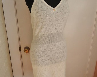Ivory Cotton Fleur de Lis Vintage 1940's WWII Women's Nightgown Dress Slip NWT S M