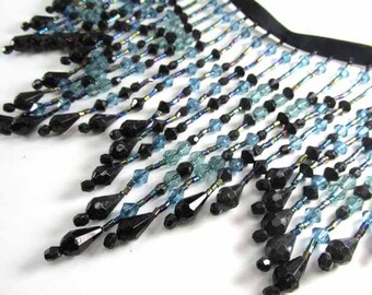 Deep Waters Black Turquoise and Aqua 5.25 inch Graduated Beaded Fringe Decorator Trim