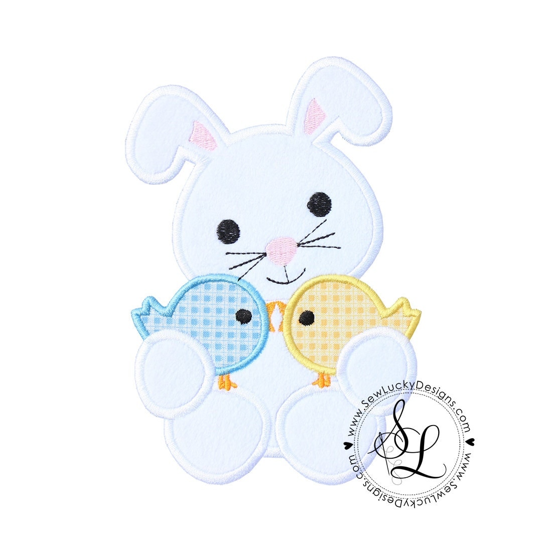 Easter Bunny with chicks applique design machine embroidery