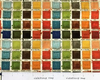 Watercolor Paint Palette Fabric paintbox cotton artist colors Draw Near Handmaids Frisch by Half yard