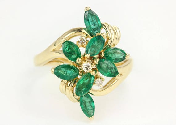 Items similar to 14K Vintage Emerald Marquise Ring, Marquise Cocktail ...