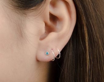 Minimal Turquoise Spiral Earrings, Sterling Silver Gold Plated Spiral Hoops, Double Piercing Earrings, Handmade Lunai, Gift Mom, EAR151TRQ