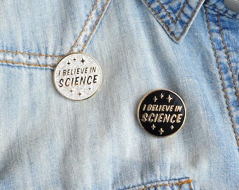I Believe in Science Hard Enamel Pin Black Silver Glitter Gold