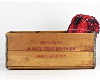 Rustic Wood Crate, Vintage Wood Crate, Wood Crate, Wooden Crate, NuWay Drug Service Wood Crate, Pharmacy Wood Crate, Omaha-Sioux City Crate