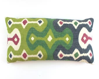 ON SALE Schumacher Martyn Lawrence Bullard Darya Ikat in Jewel Pillow (Both Sides 12 X 24)