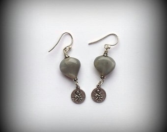 Grey Moonstone Earrings - Our Lady of Perpetual Help Earrings