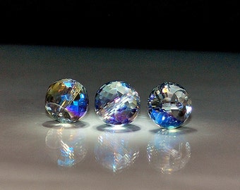 4 pcs 12x9mm Transparent Clear w/Peacock Rainbow Highlights Multi-Color Multi-Faceted Rondelle Crystal Beads TCP